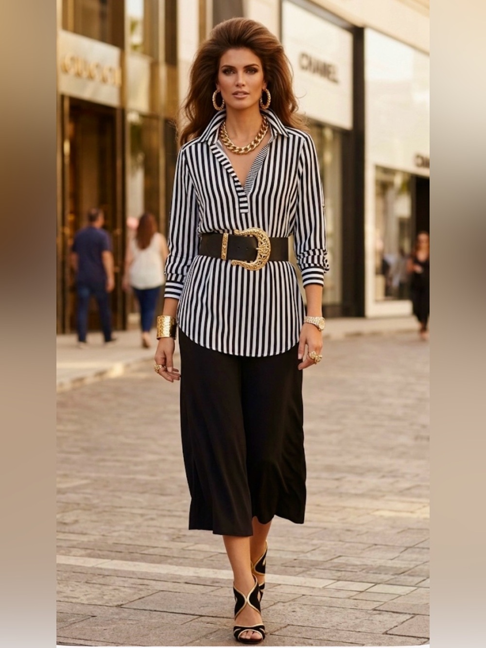 JANE + DELANCEY BLACK & WHITE STRIPED  TOP V NECK COLLAR & BUTTONS DOWN THE BACK